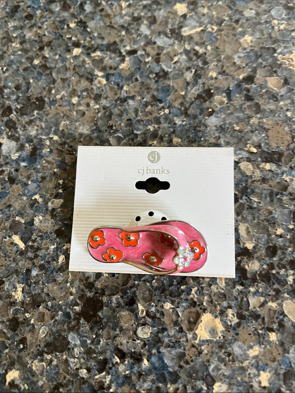 CJ Banks Pink Floral Flip-Flop Pin with Gold Trim